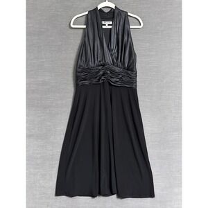 Evan Picone Dress 12 Black Sleeveless Ruched Satin Halter Cocktail‎ 90s y2k Glam